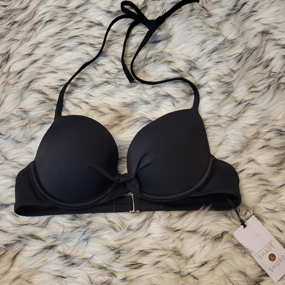 Shade & Shore Black Lightly Lined Bikini Top 34B